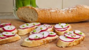 French Radishes with Butter and Salt on Toast