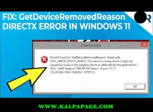 DirectX function GetDeviceRemovedReason failed with error Fix